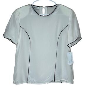 Casual Corner Ivory Blouse with Black Piping